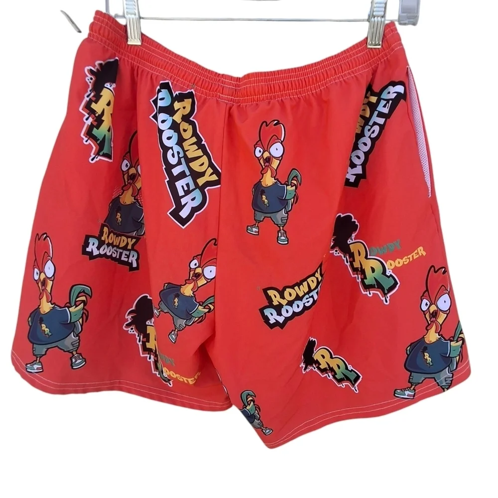 Rowdy Rooster Get Your Swim On All-Over Print Red Swim Trunks Men Size XL / 36